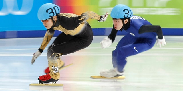 Jan. 19, 2012: Japan's Kei Saito, left, skates ahead of South Korea's Lim Hyo-Jun at the first winter Youth Olympic Games.