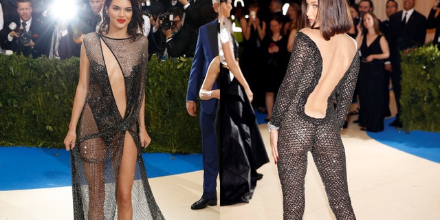 Models Kendall Jenner (left) and Bella Hadid attend the 2017 Met Gala in New York City, May 1, 2017