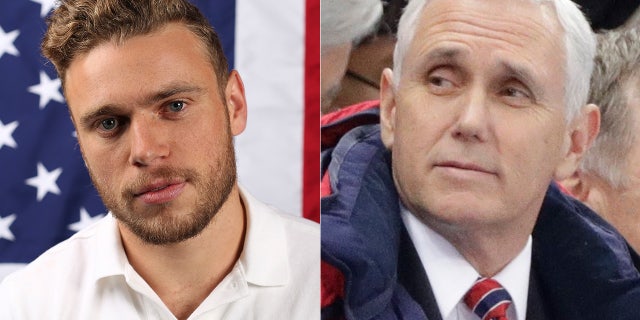 Olympic skier Gus Kenworthy, left, and Vice President Mike Pence.