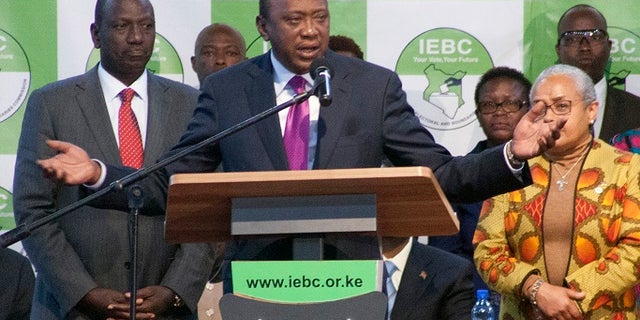 Uhuru Kenyatta addressed the crowd after winning a second term as opposition candidate Ralia Odinga claimed the vote was rigged.