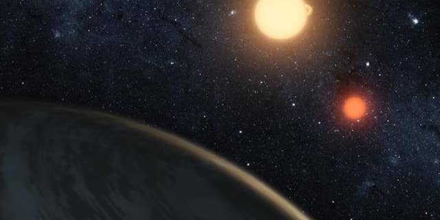 An artist's illustration of Kepler-16b, the first planet known to definitively orbit two stars. More planets orbiting two stars have been found since Kepler-16b’s discovery.