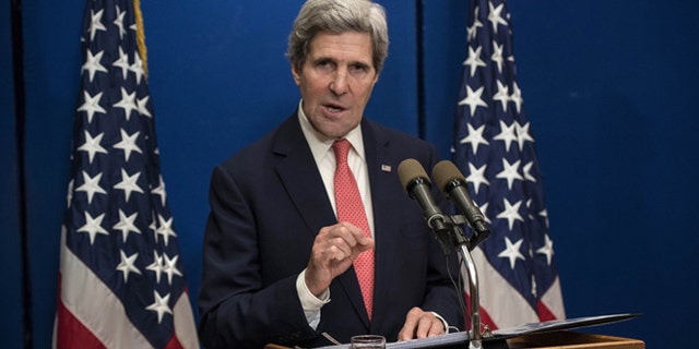 Jan. 5, 2014: Secretary of State John Kerry speaks during a press conference at the David Citadel Hotel in Jerusalem.