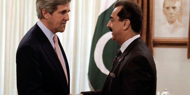 Monday: Sen. John Kerry meets with Raza Gilani prior to their official talks at the prime minister's residence in Islamabad, Pakistan.