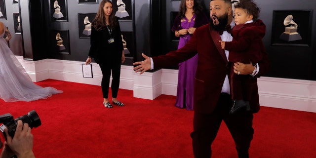 Khaled with son Asahd on the Grammys red carpet.