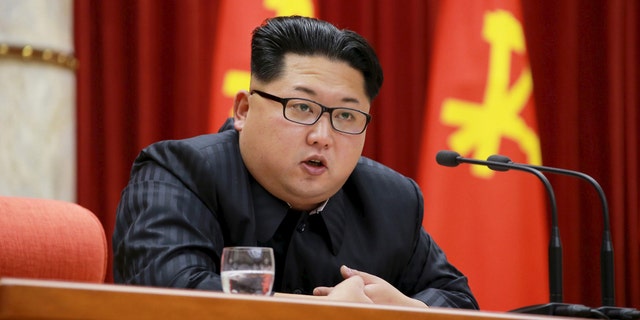 North Korean leader Kim Jong Un speaks during a ceremony to award party and state commendations to nuclear scientists, technicians, soldier-builders, workers and officials for their contribution to what North Korea said was a succesful hydrogen bomb test, at the meeting hall of the Central Committee of the Workers' Party of Korea (WPK) in this undated photo released by North Korea's Korean Central News Agency (KCNA) on January 13, 2016. REUTERS/KCNA ATTENTION EDITORS - THIS PICTURE WAS PROVIDED BY A THIRD PARTY. REUTERS IS UNABLE TO INDEPENDENTLY VERIFY THE AUTHENTICITY, CONTENT, LOCATION OR DATE OF THIS IMAGE. FOR EDITORIAL USE ONLY. NOT FOR SALE FOR MARKETING OR ADVERTISING CAMPAIGNS. THIS PICTURE IS DISTRIBUTED EXACTLY AS RECEIVED BY REUTERS, AS A SERVICE TO CLIENTS. NO THIRD PARTY SALES. SOUTH KOREA OUT. NO COMMERCIAL OR EDITORIAL SALES IN SOUTH KOREA - RTX22B0G