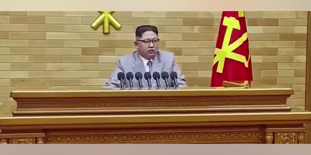 Kim Jong Un delivering his annual New Year's Day address.