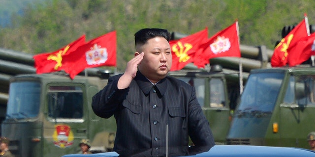 North Korea's leader Kim Jong Un watches a military drill, April 26, 2017.