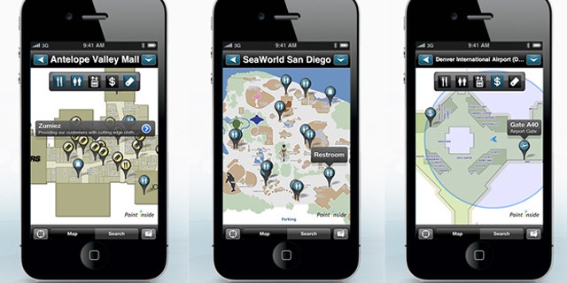 The Point Inside app provides indoor navigation for airport, malls, and theme parks.