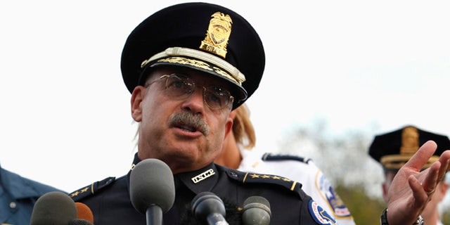 Oct. 3, 2013: U.S. Capitol Police Chief Kim Dine speaks during a news conference about a shooting near the U.S. Capitol in Washington.