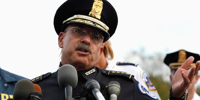 Oct. 3, 2013: U.S. Capitol Police Chief Kim Dine speaks during a news conference about a shooting near the U.S. Capitol in Washington.