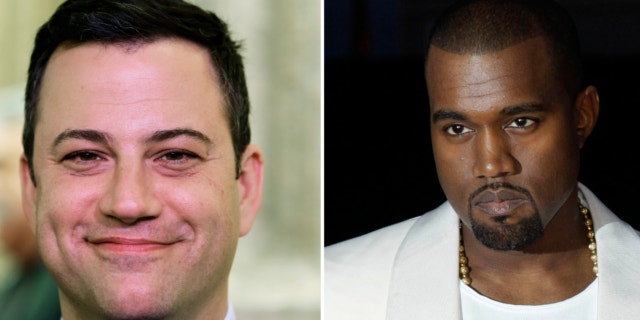 FILE: This combo of photos shows Jimmy Kimmel and Kanye West. West appeared on "Jimmy Kimmel Live" Wednesday night Oct. 9, 2013 to discuss his feud with Kimmel.