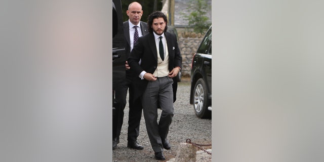 'GOT' groom Harington makes his way to the wedding ceremony to marry long-time girlfriend, Leslie.