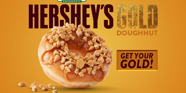 The Gold doughnut is based off Hershey's newest Gold candy bar -- the fourth flavor ever released in the company's history.