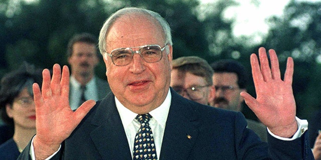 German Chancellor Helmut Kohl waves during a tour of Australia.