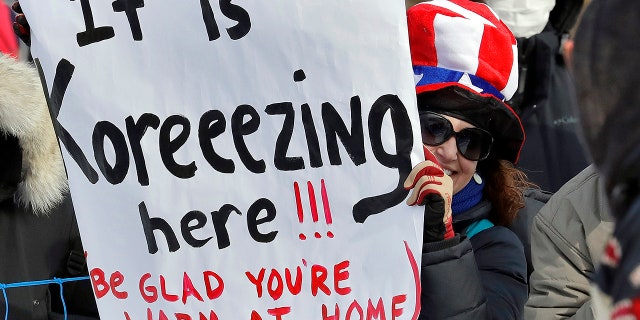 Fans wait for men's slopestyle to begin at Phoenix Now Park in Pyeongchang, South Korea, on Sunday, Feb. 11.