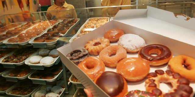 Dec. 12, 2006: A variety of doughnuts is displayed at new the Krispy Kreme store.
