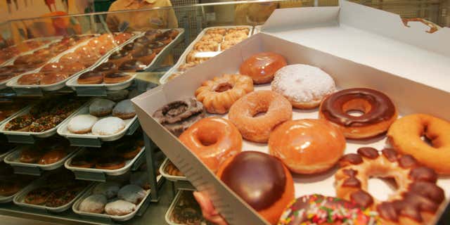 Dec. 12, 2006: A variety of doughnuts is displayed at new the Krispy Kreme store.