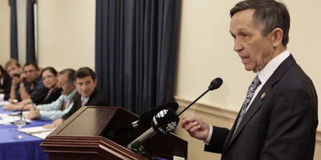 Rep. Dennis Kucinich speaks during a briefing on Capitol Hill May 26.