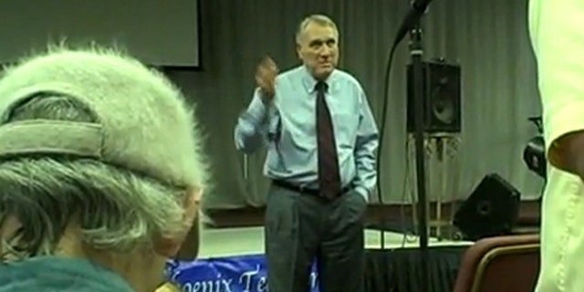Sen. Jon Kyl is shown at a June 18 town hall meeting in Arizona. (YouTube)