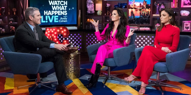 WATCH WHAT HAPPENS LIVE WITH ANDY COHEN -- Episode 15021 -- Pictured: (l-r) Andy Cohen, Kyle Richards , Bethenny Frankel -- (Photo by: Charles Sykes/Bravo)