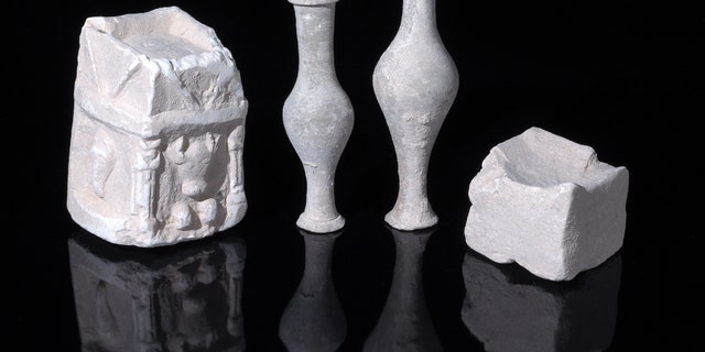 Examples of cultic vessels uncovered in one of the structure’s rooms.