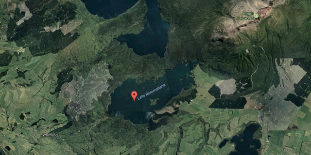A satellite image of Lake Rotomahana.