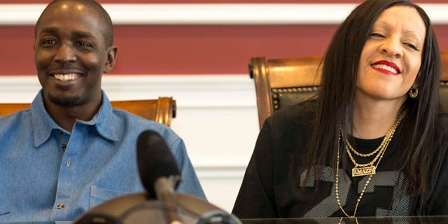 DeMarlo Berry sits with his wife Odilia Berry during a news conference at the law office of Eglet Prince in Las Vegas on Friday, June 30, 2017. DeMarlo Berry was freed from prison after 23 years behind bars for a crime he didnÃ¢â‚¬â„¢t commit said Friday he felt Ã¢â‚¬Å