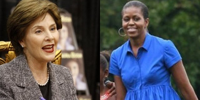 Shown here are former first lady Laura Bush, left, and first lady Michelle Obama. (AP Photos)