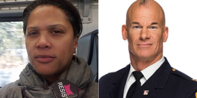 Stephanie Lawson-Muhammad says she has apologized to South Orange Police Chief Kyle Kroll, right, who she was heard calling a 'skinhead' in a video that emerged after she was pulled over for speeding on April 27.