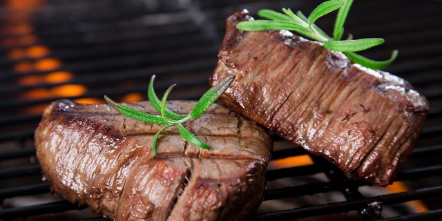 closeup of steak on a grill