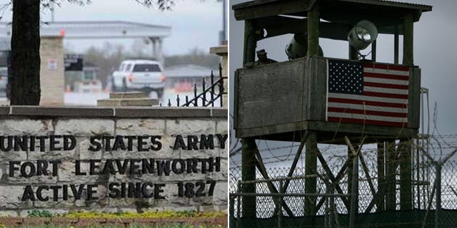 Shown at left, Fort Leavenworth; at right, Guantanamo Bay. (AP)