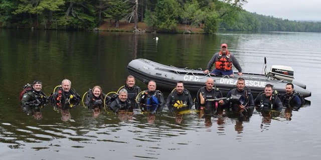 Team work: Divers were unsuccessful when first searching on Thursday, and again on Friday, but banded together with another fire department and several diving clubs Sunday to successfully find the limb
