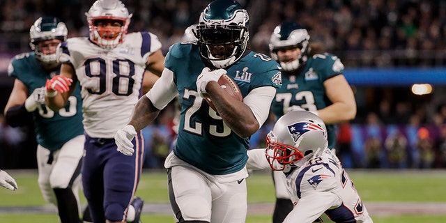 Feb. 4, 2018: Philadelphia Eagles running back LeGarrette Blount (29) runs for a touchdown, during the first half of the NFL Super Bowl 52 football game against the New England Patriots.