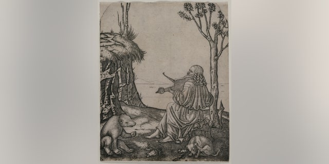 This engraving, created by Marcantonio Raimondi around 1505, may show Leonardo da Vinci playing an instrument called a lira da braccio. The man in the engraving was thought to be Orpheus, a musician in Greek mythology.