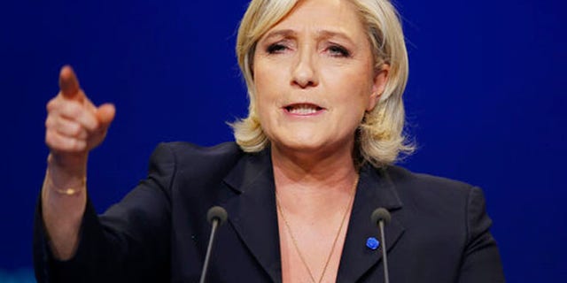 April 19, 2017: Candidate for the 2017 French presidential election Marine Le Pen speaks during a meeting in Marseille, southern France.