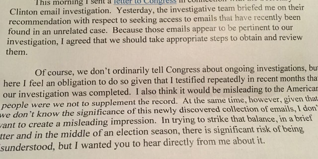 FBI letter from Director James Comey