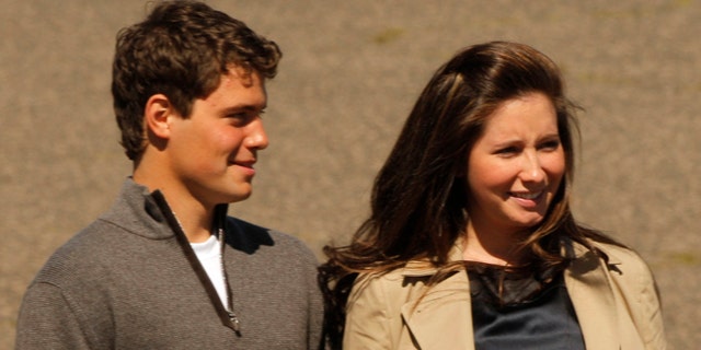 September 3, 2008. Bristol Palin stands with her boyfriend Levi Johnston during the arrival of US Republican presidential candidate Senator John McCain at the airport in Minneapolis, Minnesota.