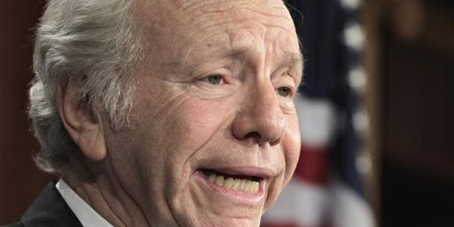 Sen. Joe Lieberman speaks Feb. 3 during a news conference on Capitol Hill in Washington.