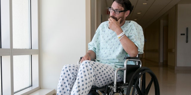 Mathias Steinhuber, of Innsbruck, Austria, who survived being struck by a lighting bolt, pauses while discussing the near-fatal event, Thursday, Aug. 24, 2017, in Sacramento, Calif.
