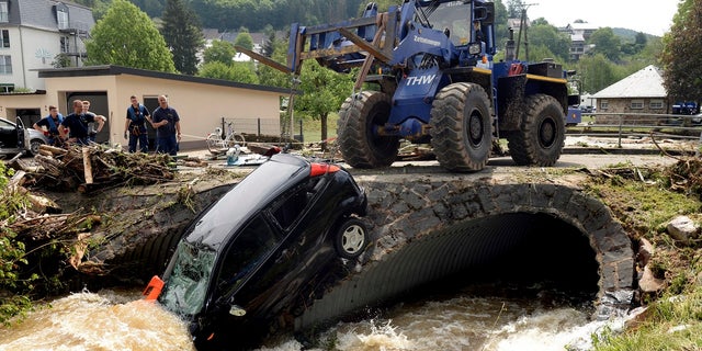 Germany and Western Europe has experienced heavy storms in recent days including flooding seen here in Herrstein, southern Germany.