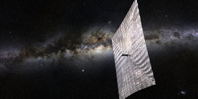 Artist's concept of The Planetary Society's LightSail cubesat in space.