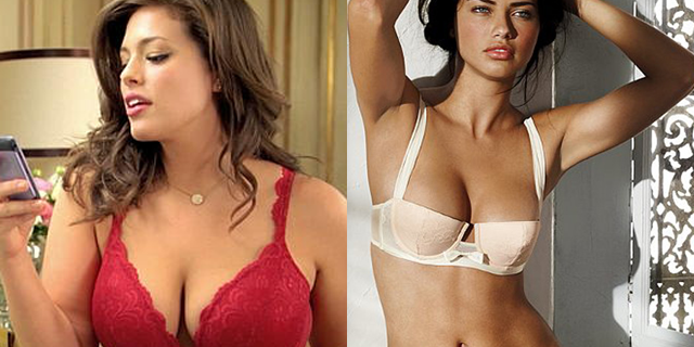 The network wouldn't air an ad starring a plus-sized model (left) but has no problem with Victoria's Secret ads starring thinner models like the one to the right.