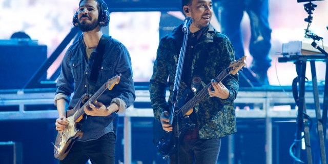 Linkin Park perform during 2012 iHeartRadio Music Festival in Las Vegas.