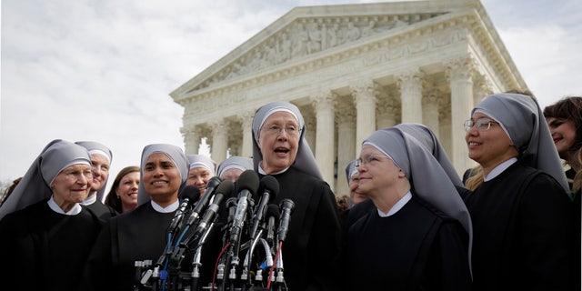 Little Sisters of the Poor outside the Supreme Court on March 23, 2016 after Zubik v. Burwell, an appeal brought by Christian groups demanding full exemption from the contraceptive mandate, was heard.