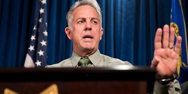 Oct. 9, 2017: Clark County Sheriff Joe Lombardo discusses the Route 91 Harvest festival mass shooting at the Las Vegas Metropolitan Police Department headquarters in Las Vegas.