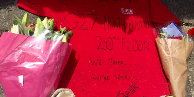 A memorial left for the victims of the London fire.