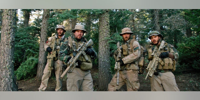 From left, Taylor Kitsch, as Michael Murphy, Mark Wahlberg as Marcus Luttrell, Ben Foster as Matt Axe Axelson, and Emile Hirsch as Danny Dietz in "Lone Survivor."