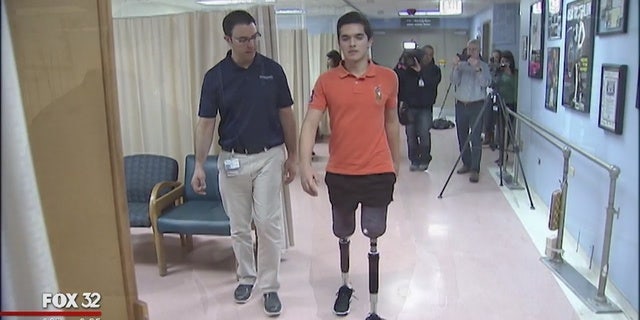 Vidal Lopez is walking again seven months after losing his legs in a car accident