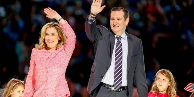 Sen. Ted Cruz, his wife and their two daughters on March 23, 2015, at Liberty University in Lynchburg, Va.