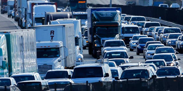 Dec. 10, 2013: Automobile traffic between San Diego and Los Angeles is shown along Interstate Highway 5 in California.
